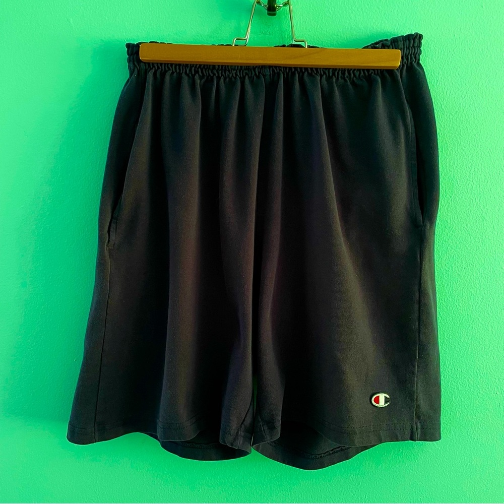 Vintage Champion Mens Large Faded Classic Logo Heavyweight Dad Shorts Navy Blue